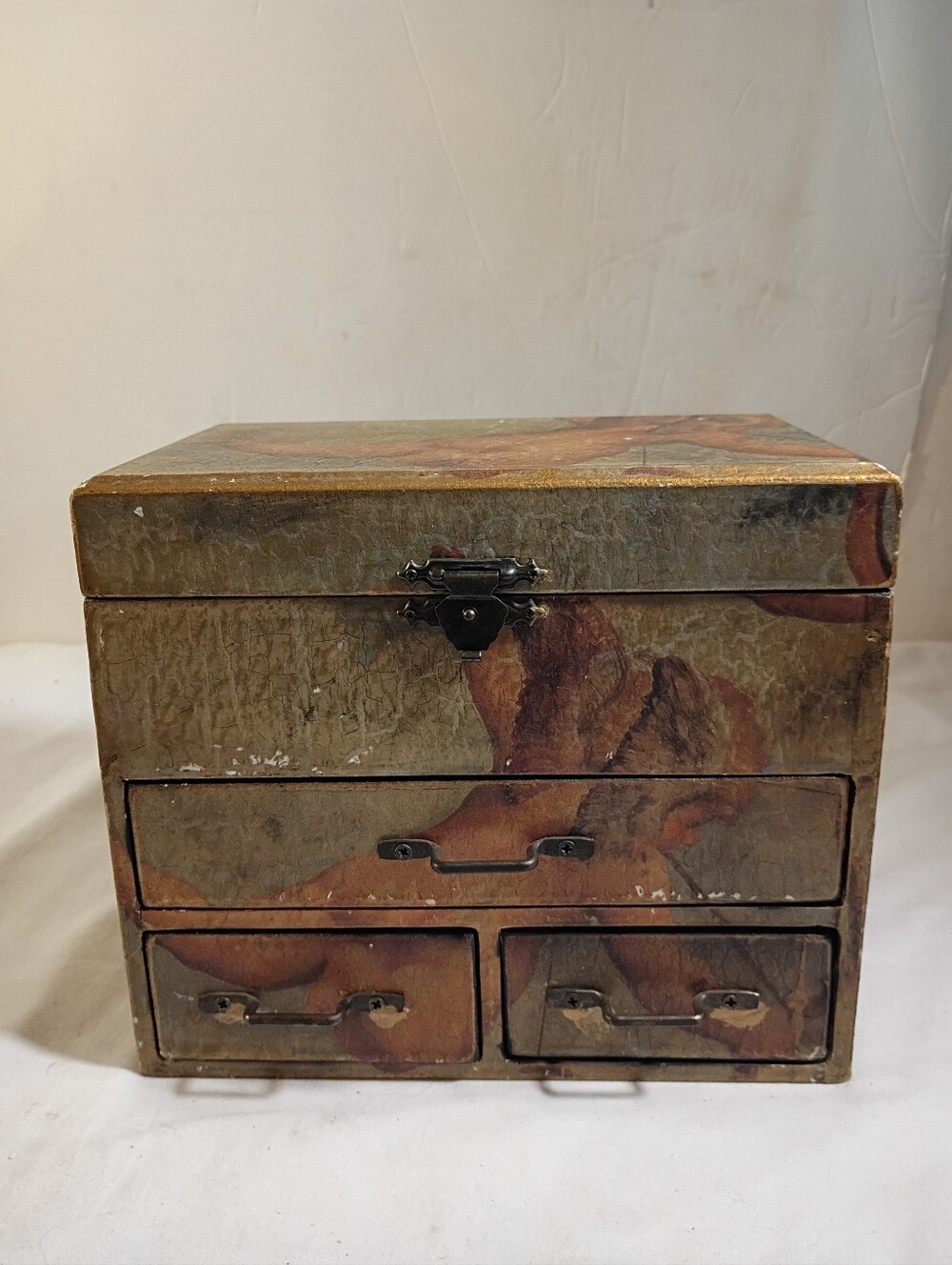 Mid Century Cherub Wooden Jewelry Chest Trinket Box Hollywood Regency Chic